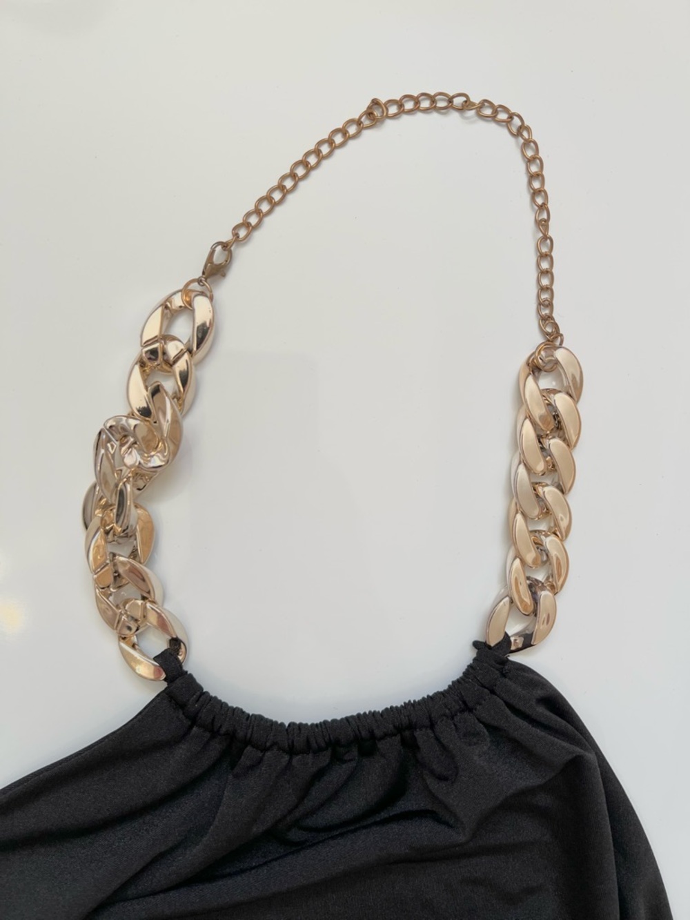 Black Halter Top with Gold Chain Strap - Picture 2 of 5